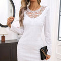 Lace Long-sleeve Dress Round Neck With Lace Paneling