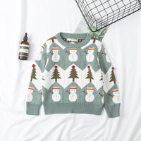 Jacquard Snowman Christmas Tree Parent-child Pullover