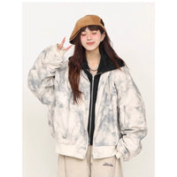 Retro Tie-Dye Hooded Jacket With A Mock Two-Piece Design