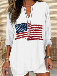 Womens Fashion Floral Print V-Neck Long-Sleeve T-Shirt