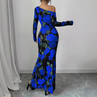 SpringAutumn Elegant Rose-Print Slit Sheath Dress