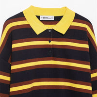 Women's Fashion Striped Polo Collar Knitted Sweater