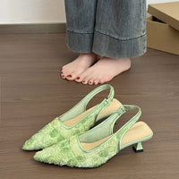 Women's French Style Lace Flower Closed Toe Sandals 2025 Summer New Pointed Toe Backless Slim High Heel Mule Sandals