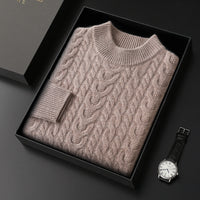 Men's Wool Sweater With Half Turtleneck And Cable Knit