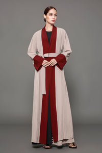 Red Brown Patchwork Flare Long Sleeved Dress