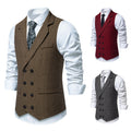 Men's Herringbone Tweed Suit Vest Retro Lapels Double Breasted Vest