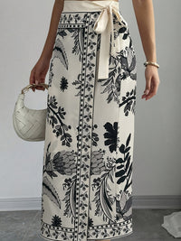 Printed High-Waisted Skirt Womens Fashion Tie-Up Long Dress