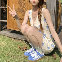 Retro Gentle Floral V-Neck Sleeveless Tank Dress For Women