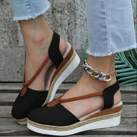 Women's Summer New Wedge Plus Size Closed Toe Back Empty Rope Bottom Sandals