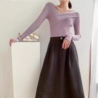 Crossbody Off-the-shoulder V-neck Cross-wire Knitted Sweater