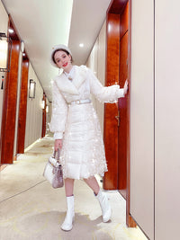 Mid-length Thickened And Fleeced Girl Lace Cotton Suit