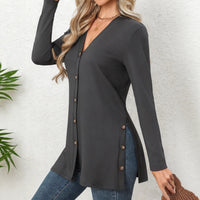 Mid-length Knitted Outer Solid Color Casual Single Row Multi-buckle Long Sleeve
