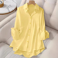 Womens Solid-Color Long-Sleeve Top With A Notch Lapel And Single-Breasted Closure