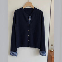 College Retro Style Fake Two-piece Knitted Cardigan Base Women's Sweater Coat