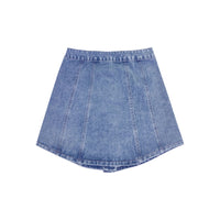 Womens Single-Breasted Defined-Waist Denim Skirt