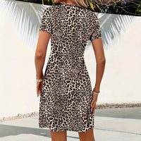 Fashionable Printed V-neck Short-sleeve Dress