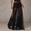 Lace-Panel Low-Waist Bodycon Maxi Dress Versatile And Slimming