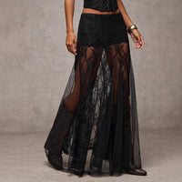 Lace-Panel Low-Waist Bodycon Maxi Dress Versatile And Slimming