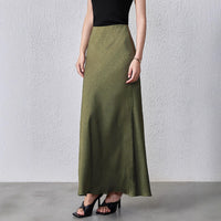 Women's Satin Midi Skirt High Waist Elastic Waistband Hand-tied Tie-dye Pattern