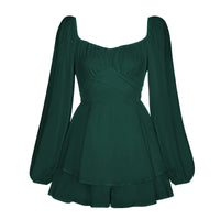 Long Sleeve Tied Lantern Sleeve Short Jumpsuit For Women