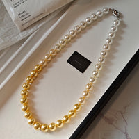 S925 Sterling Silver Clasp Necklace With Australian White Tea inspired Golden Gradient Pearls