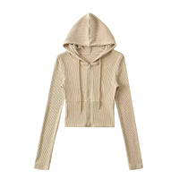 Sporty Casual Hooded Zip-up Waist-cinching Sweatshirt For A Slimming Effect