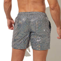 Men's Shiny Printed Loose Beach Drawstring Leisure Shorts