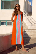 Strap Stripe Positioning Printed Mid Length Dress