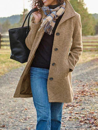 Ladies New Woolen Mid-length Multi-grain Buckle Cardigan Coat