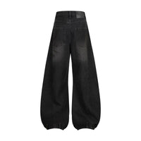 Retro Washed Ripped Deconstruction Stitching Design Straight Jeans