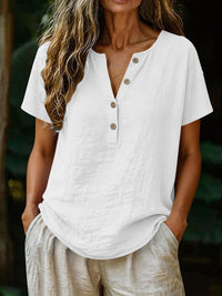 Women's Casual Solid Color Cotton-Linen Short-Sleeve
