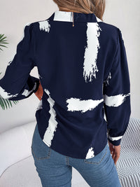 Women's Elegant Color Block Stripe Notched Lapel Long Sleeve Shirt