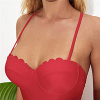 Women's Solid Color Underwire Backless Triangle One-piece Swimsuit