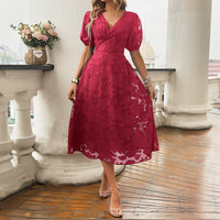 V-neck High-waisted Vintage Elegant Dress