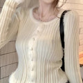 Women's Square Collar Stitching Edging Knitted Cardigan Autumn Winter Coat