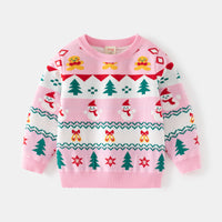 Girls' Holiday Round Neck Sweater Baby Snowman Knitted Top