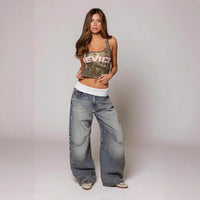Fashion Denim Distressed Loose Straight Women's Trousers