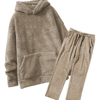 Men's Hooded Casual Loose-Fit Fashionable Personalized Coral Fleece Sweater Set