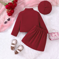Girls' Autumn And Winter New Woolen Bow Top Skirt Outfit