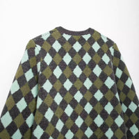 Diamond Pattern Jacquard Round Neck Knitted Cardigan Jacket