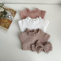 New Infant Autumn Sunken Stripe Romper Hair Band Set Baby Girl One-piece Tights