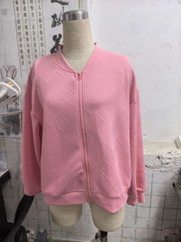 Womens Textured Zip-Up Bomber Jacket Casual Outerwear