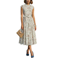 Printed Crew-Neck Sleeveless Elegant Dress For Women