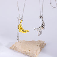 Plated Textured Moon Necklace, Minimalist Trendy All-Match Sweater Chain, Light Luxury Croissant Pendant For Women
