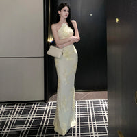 Long Mesh Gown Elegant Birthday Party Dress For Ladies