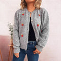 Cute Strawberry Jacquard Knitted Cardigan Round Neck Long Sleeve Sweater