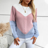 Contrast Color Twisted Women's Sweater Retro Loose Top