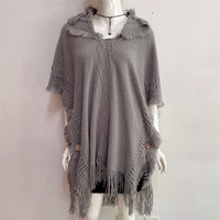 Autumn And Winter European And American Plus Size Hooded Pullover Sweater Tassel Batwing Shirt