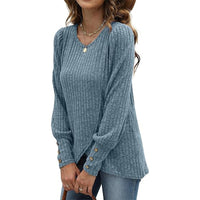 European And American Soft Bubble Long Sleeve Shirt Solid Color Round Neck Crossover Tops Women's Clothing