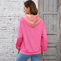 Winter Contrast Color Patchwork Hoodie Women's Loose Shoulder Pullover Top